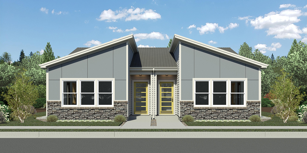 New one story 2 bedroom 2 bath 900 sq. ft. duplex plan