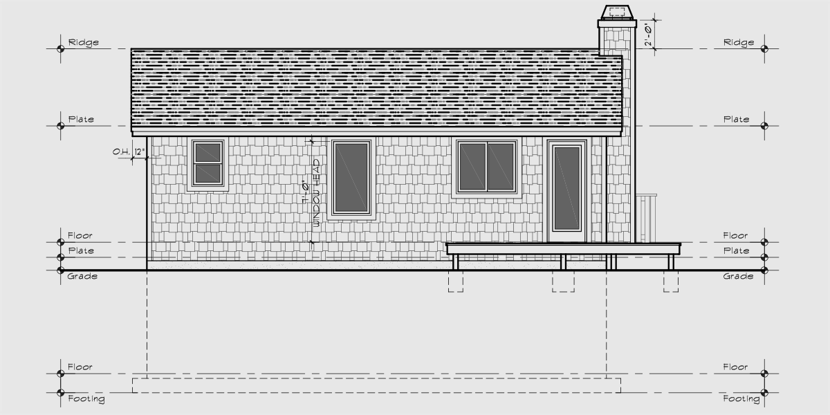 House rear elevation view for 9903 Small Beach cabin home plan
