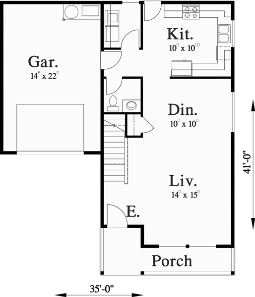 Main Floor Plan for 9993 Narrow Lot House Plan, 4 bedroom house plan, bonus room plan, 9993