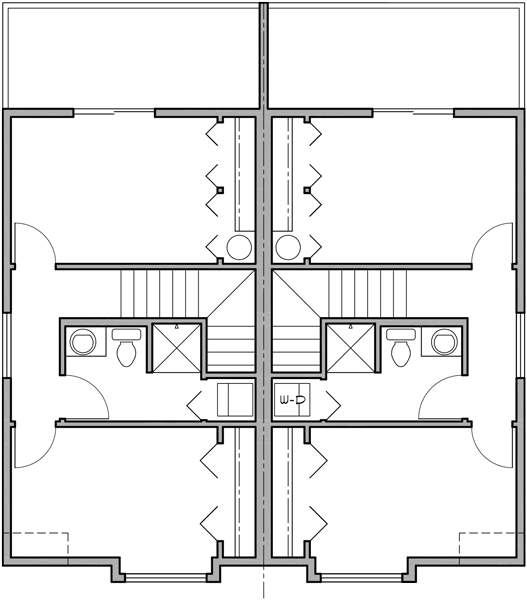 Upper Floor Plan 2 for Duplex house plans, narrow lot duplex house plans, small duplex house plans, two story duplex house plans, D-494