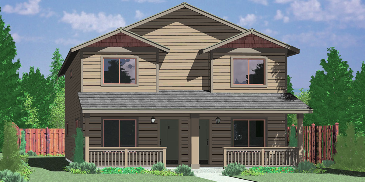 T-390 Triplex house plans, triplex house plans with carports, T-390