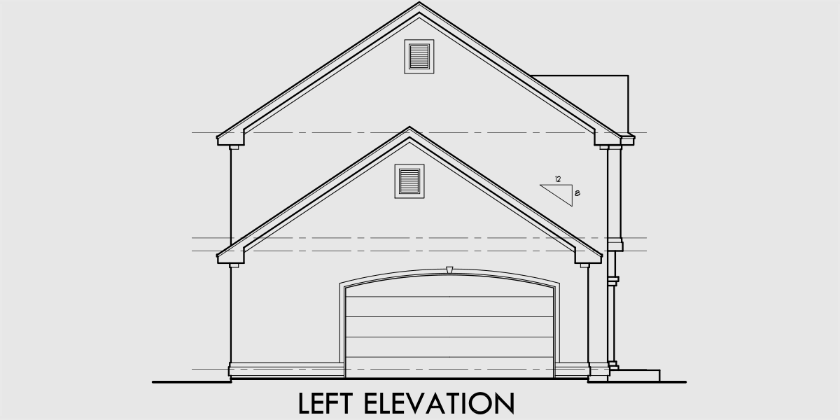 House rear elevation view for 10019 two story house plans, 3 bedroom house plans, master on the main floor plans, side entry garage house plans, corner lot house plans, 10019b