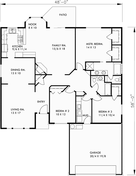 Main Floor Plan for 9889 Single level house plans, ranch house plans, 3 bedroom house plans, one level house plans, 9889
