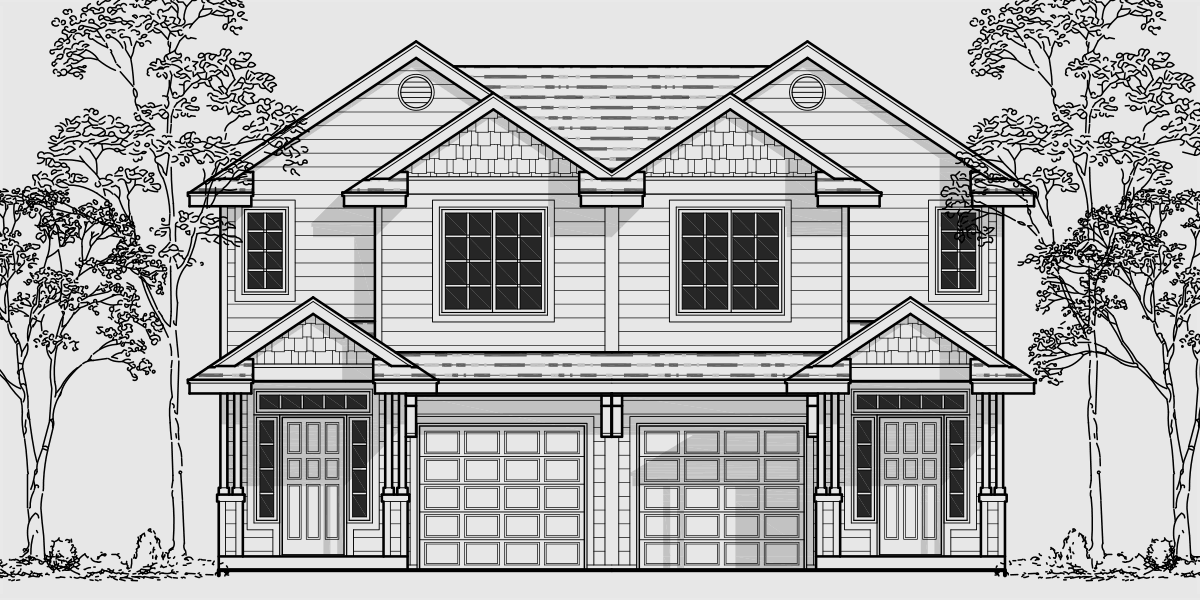 D-507 Narrow lot duplex house plans, two story duplex house plans, 3 bedroom duplex house plans, D-507