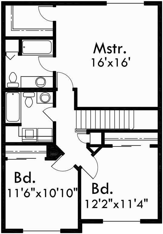 Upper Floor Plan for D-477 Wide Duplex Plan With Two Car Garage