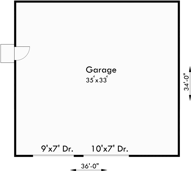 Main Floor Plan for CGA-96 Large two car garage, 36 ft wide x 34 ft deep garage, CGA-96