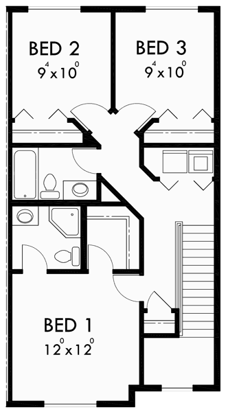 Upper Floor Plan for D-532 Duplex House Plan, D-532, Duplex Plans with Garage