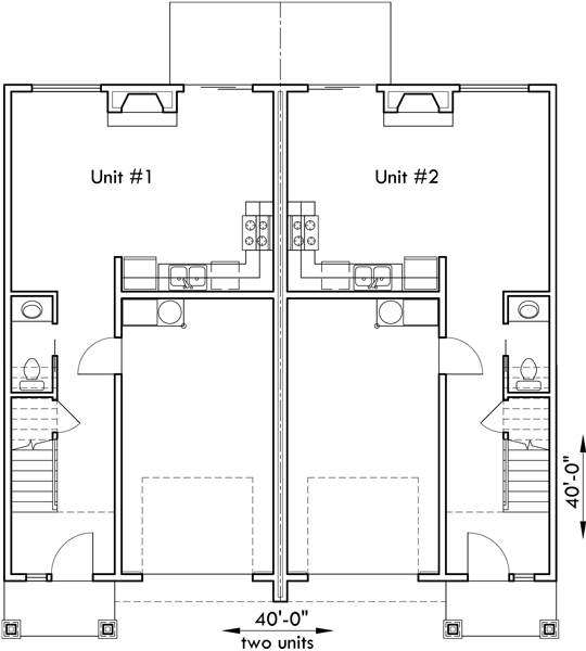 Main Floor Plan 2 for D-532 Duplex House Plan, D-532, Duplex Plans with Garage