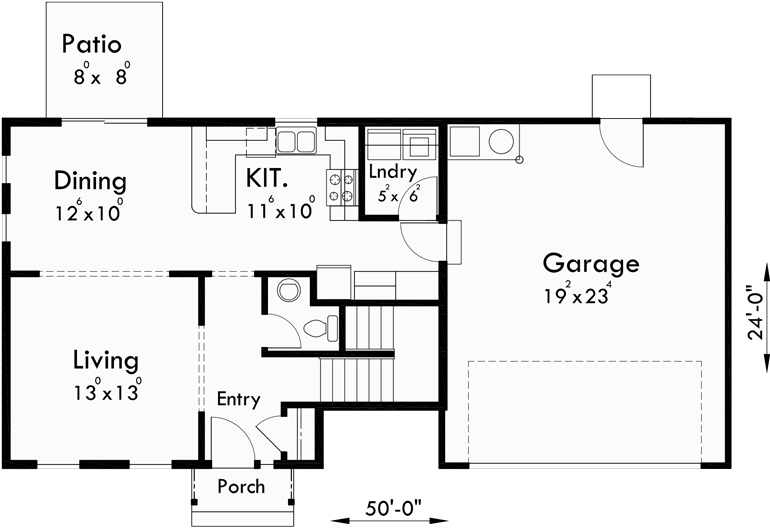 Main Floor Plan for 10127 Two story house plans, 3 bedroom house plans, colonial house plans, 50 ft wide 24 ft deep
