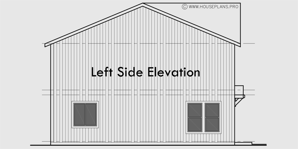 House rear elevation view for F-552 4 plex plans, townhome plans, 15 ft wide house plans, narrow lot townhouse plans, F-552