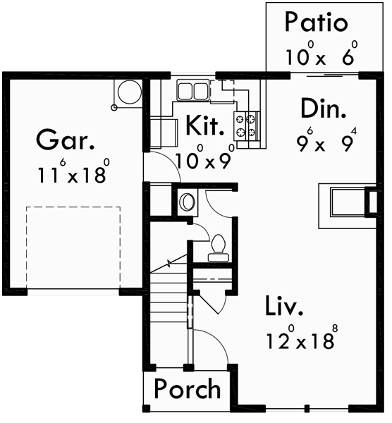 Main Floor Plan for T-396 Triplex house plans, triplex plans with garage, townhouse plans, T-396