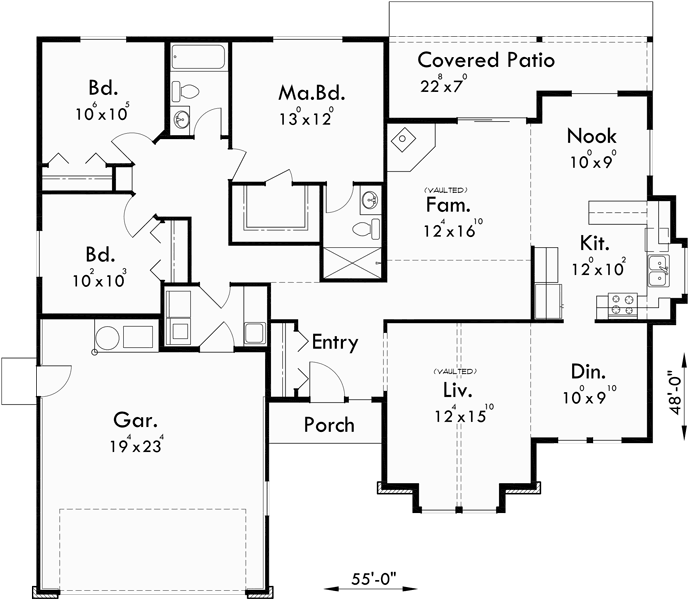 Main Floor Plan for 5114 One story house plans, 3 bedroom house plans, 2 car garage house plans, 5114