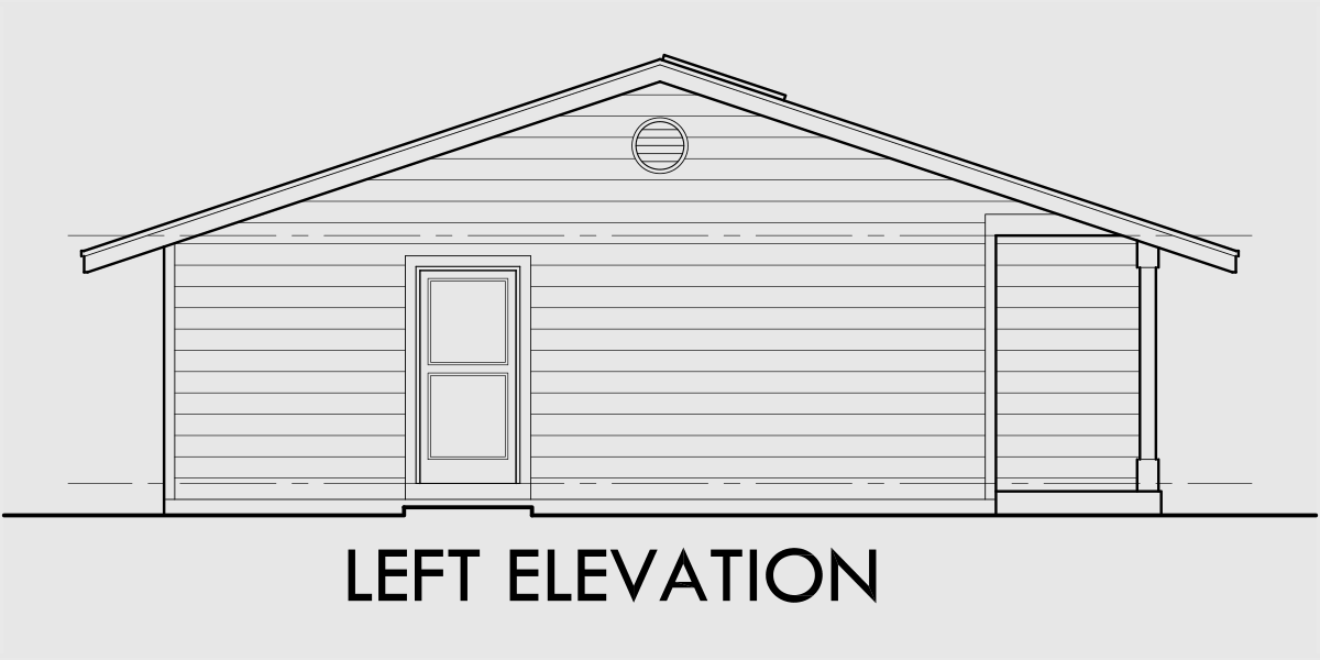 House side elevation view for 10046 Single level house plans, 3 bedroom house plans, covered porch house plans, 10046