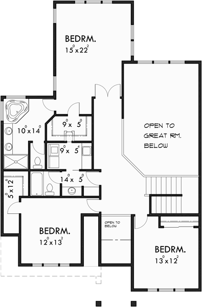 Upper Floor Plan for 10168 Portland house plans, narrow house plans, 3 bedroom house plans, 10168<br />