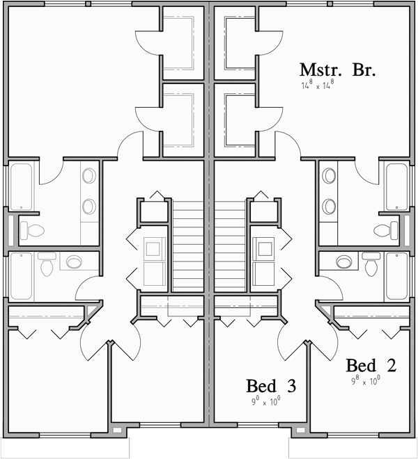 Upper Floor Plan for D-648 Sloping Lot Duplex House Plan