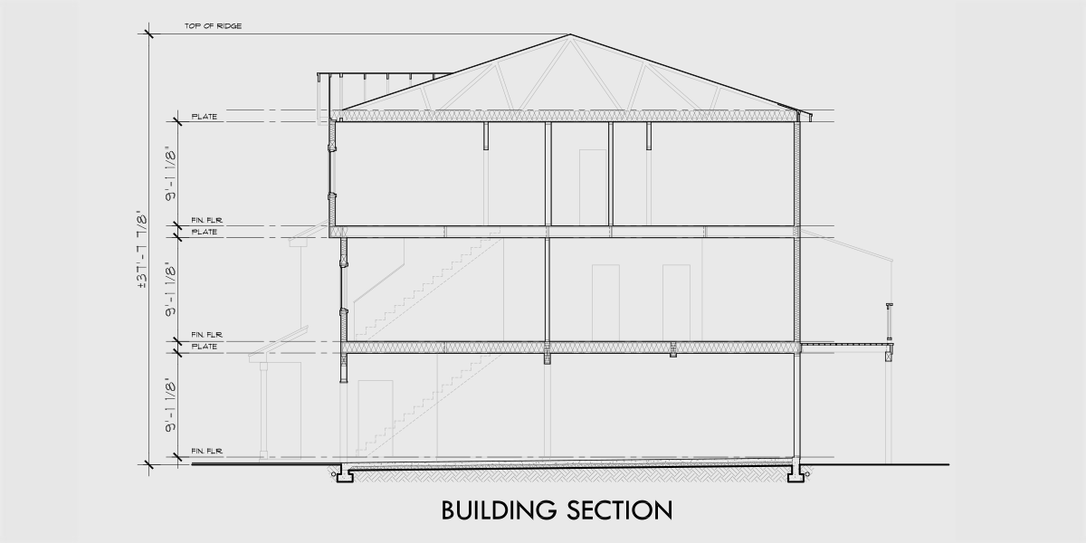 House rear elevation view for F-611 4 unit town house plan with bonus area F-611