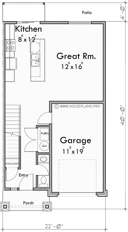 Main Floor Plan for F-641 Invest in a spacious 4-plex townhouse with open floor plans and kitchen islands. Architectural innovation awaits. Join us in building the future of housing!