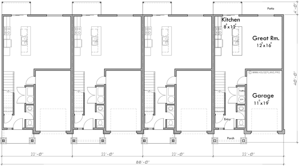 Main Floor Plan 2 for F-641 Invest in a spacious 4-plex townhouse with open floor plans and kitchen islands. Architectural innovation awaits. Join us in building the future of housing!