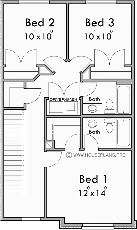 Upper Floor Plan for F-641 Invest in a spacious 4-plex townhouse with open floor plans and kitchen islands. Architectural innovation awaits. Join us in building the future of housing!