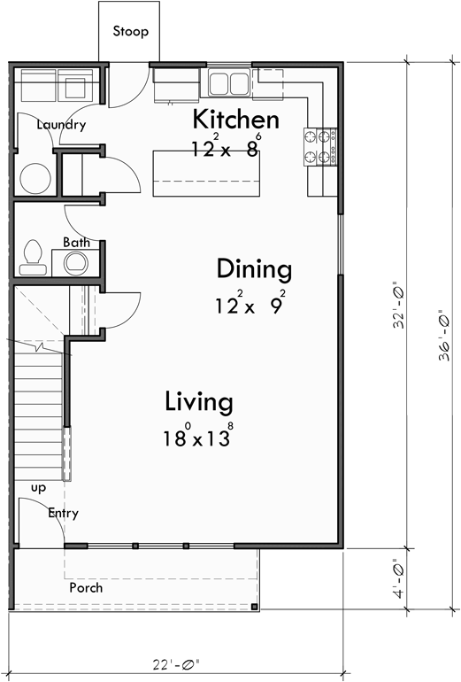 Main Floor Plan for D-712 Invest in spacious and efficient living with our two-story, 3-bedroom duplex house plans. Architectural excellence awaits. Join us in building the future of housing!