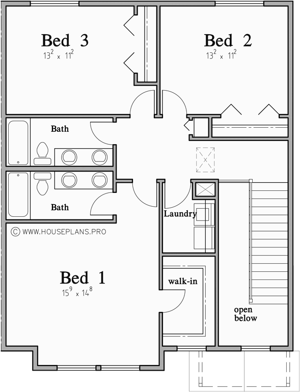 Upper Floor Plan for D-723 Discover the perfect basement duplex house plan with a two-car garage for your dream home or building project. Elevate your living spaces today! Explore now!