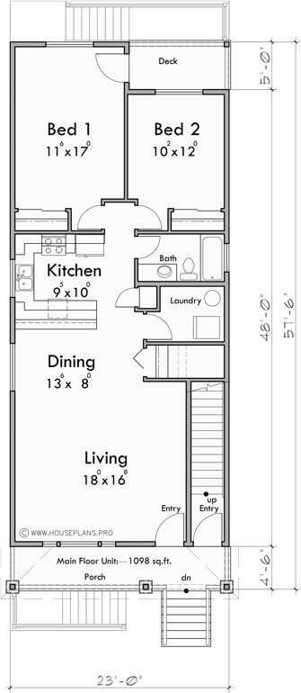Main Floor Plan for T-448 Builders and homeowners, explore our collection of stacked triplex units, each featuring 2 bedroom condos and a total of 6 bedrooms. Start building your vision today!
