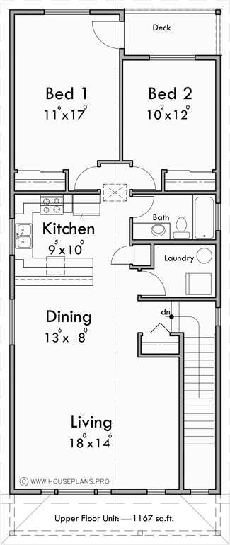 Upper Floor Plan for T-448 Builders and homeowners, explore our collection of stacked triplex units, each featuring 2 bedroom condos and a total of 6 bedrooms. Start building your vision today!