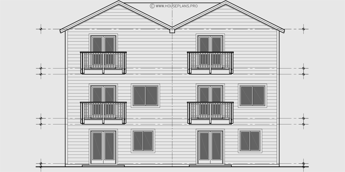 House side elevation view for D-729 Luxury duplex house plan with bonus studio