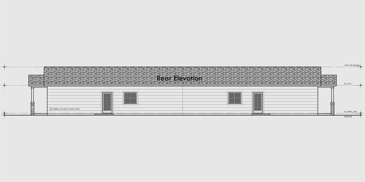 House rear elevation view for D-757 Back to Back Duplex house plan Alley Way D-757