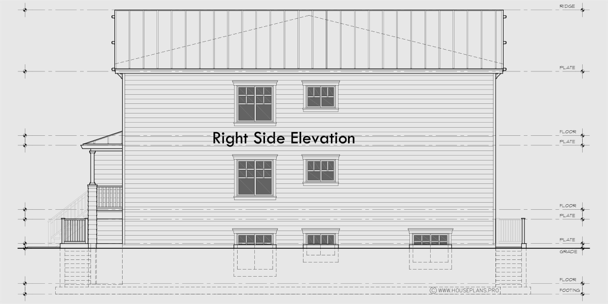 House rear elevation view for S-765 Three stacked units side by side for six total S-765
