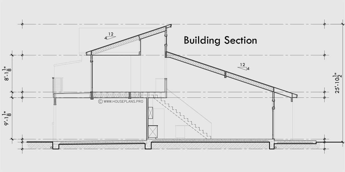 House rear elevation view for T-460 Triplex House Plan, Master Bedroom on Main Floor, Two Car Garage, T-460