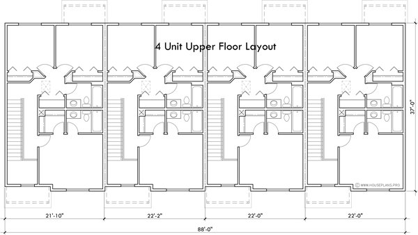 Upper Floor Plan 2 for Town house plan 22 ft wide units