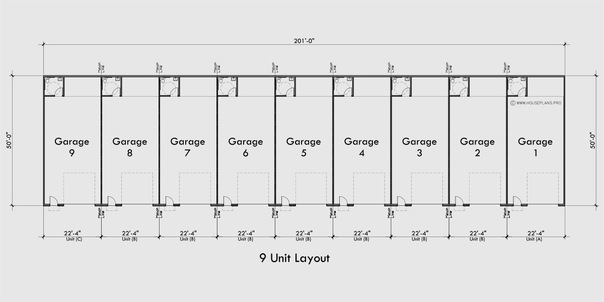 House rear elevation view for N-777 Condo shop storage units townhouse garage N-777