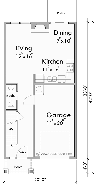 Main Floor Plan for F-695 4 plex town house plan F-695
