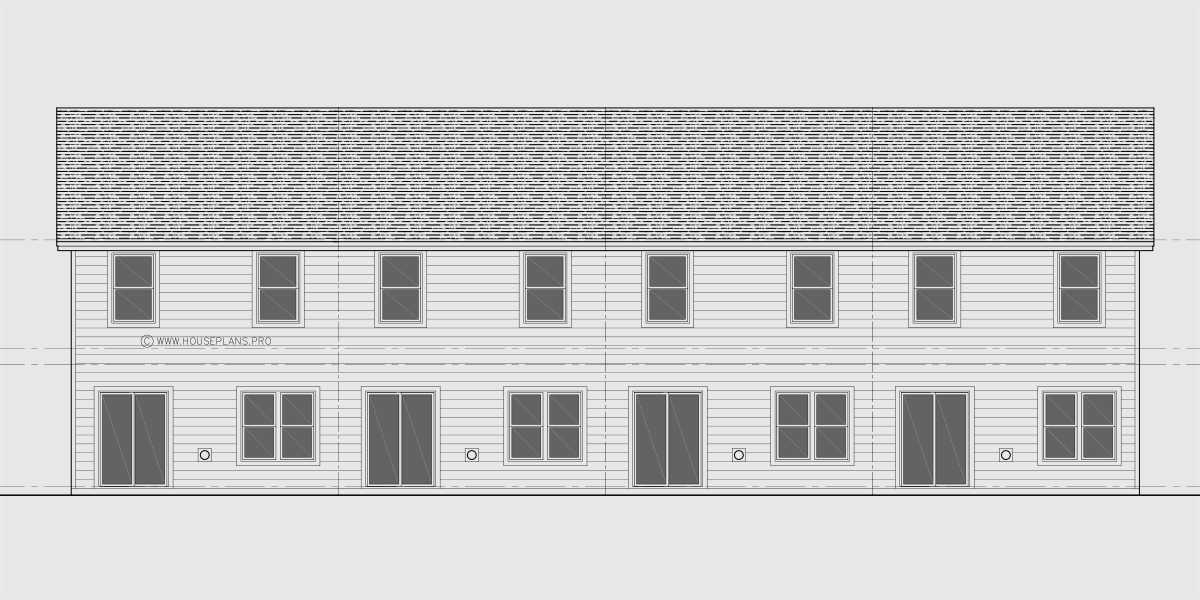 House rear elevation view for F-695 4 plex town house plan F-695