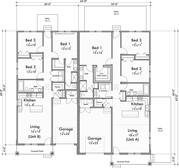 Main Floor Plan for D-779 Wheelchair accessible wide doorways and halls duplex house plan
