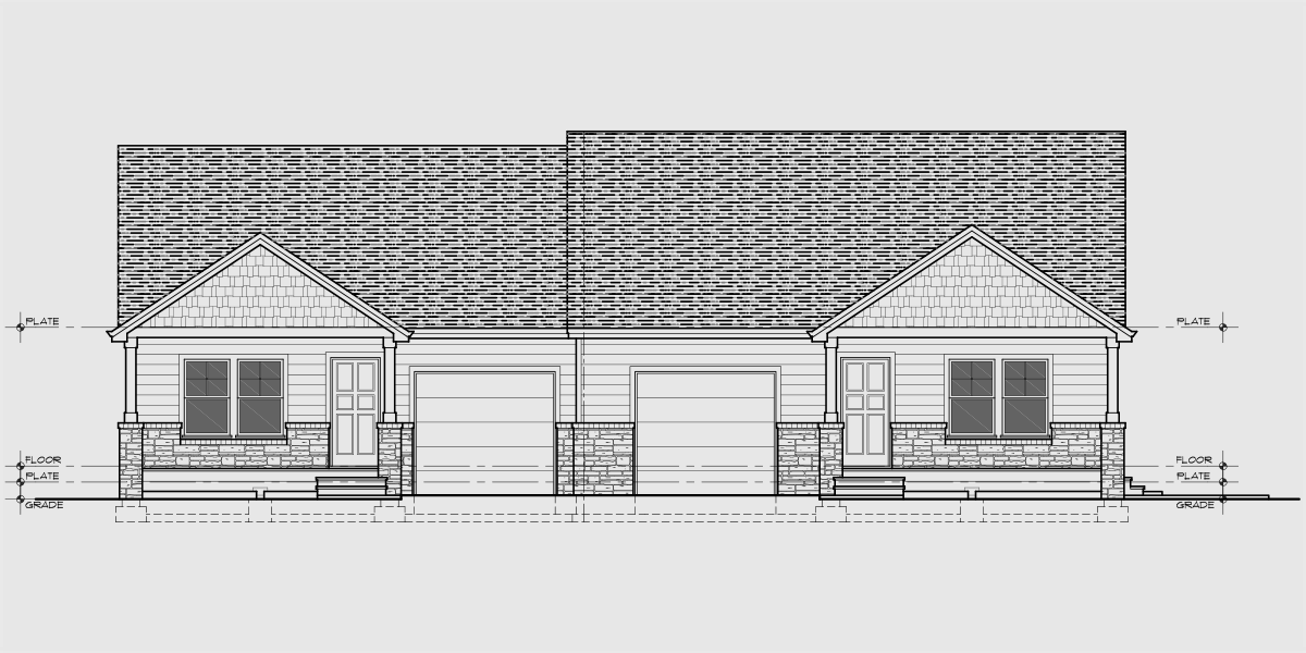 House side elevation view for D-779 Wheelchair accessible wide doorways and halls duplex house plan 