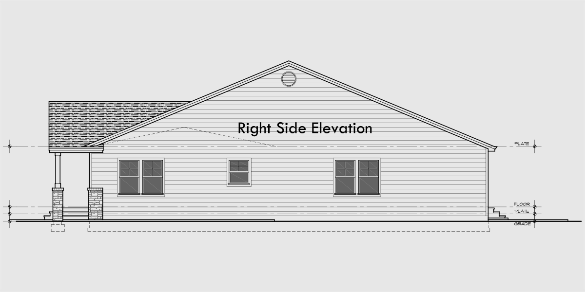 House rear elevation view for D-779 Wheelchair accessible wide doorways and halls duplex house plan 