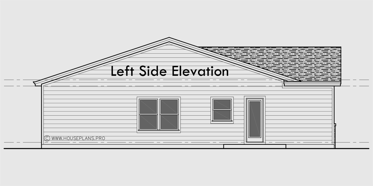 House rear elevation view for D-780 New one story 2 bedroom 2 bath duplex plan