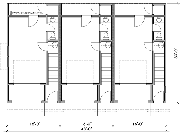 Lower Floor Plan 2 for 16 ft wide x 30 ft deep town house plan