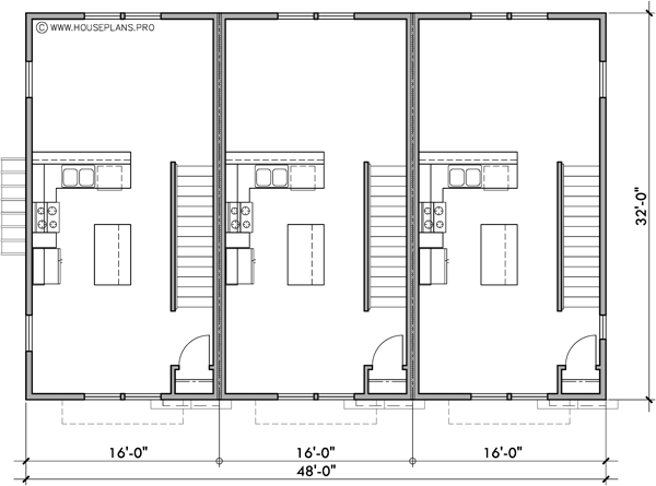 Main Floor Plan 2 for T-468 16 ft wide x 30 ft deep town house plan