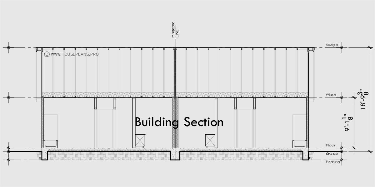 House rear elevation view for D-784 Popular one level 3 bedroom duplex plan with garage 