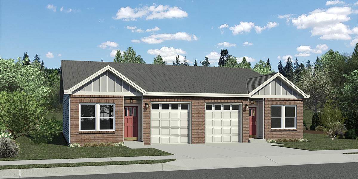 D-784 Popular one level 3 bedroom duplex plan with garage 