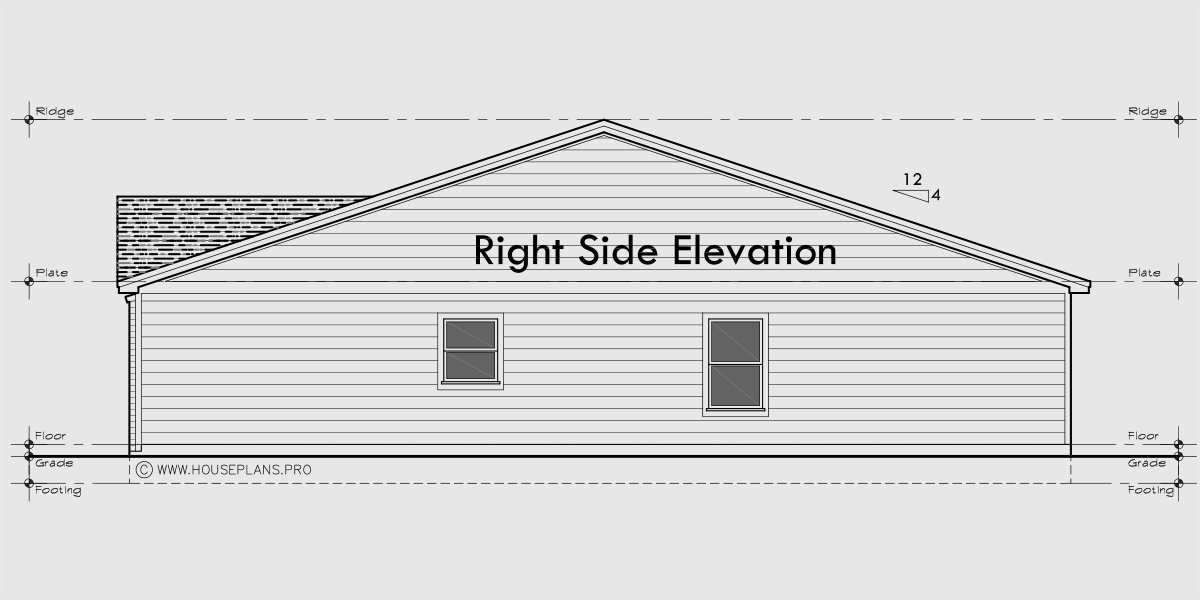 House rear elevation view for D-784 Popular one level 3 bedroom duplex plan with garage 